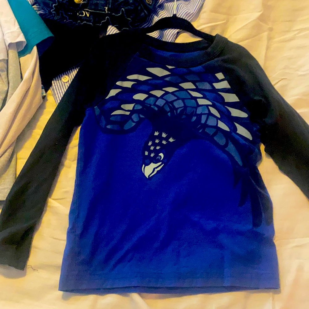 Long sleeved Tea Collection Tee. Navy and blue